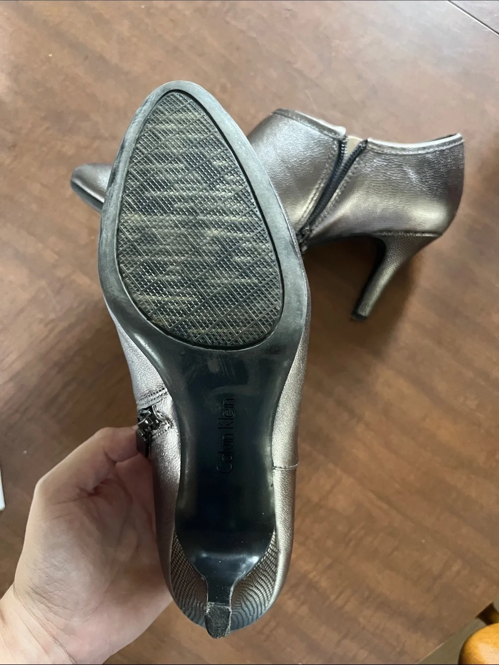 Calvin Klein Metallic Silver Heeled Ankle Booties